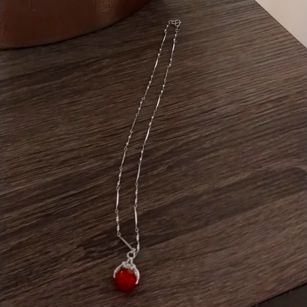 Carnelian and Silver Chain Necklace